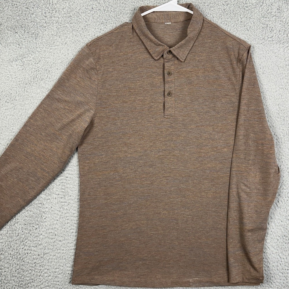 Crzyoga Polo Shirt Mens Small Long Sleeve Brown Heathered Breathable EUC